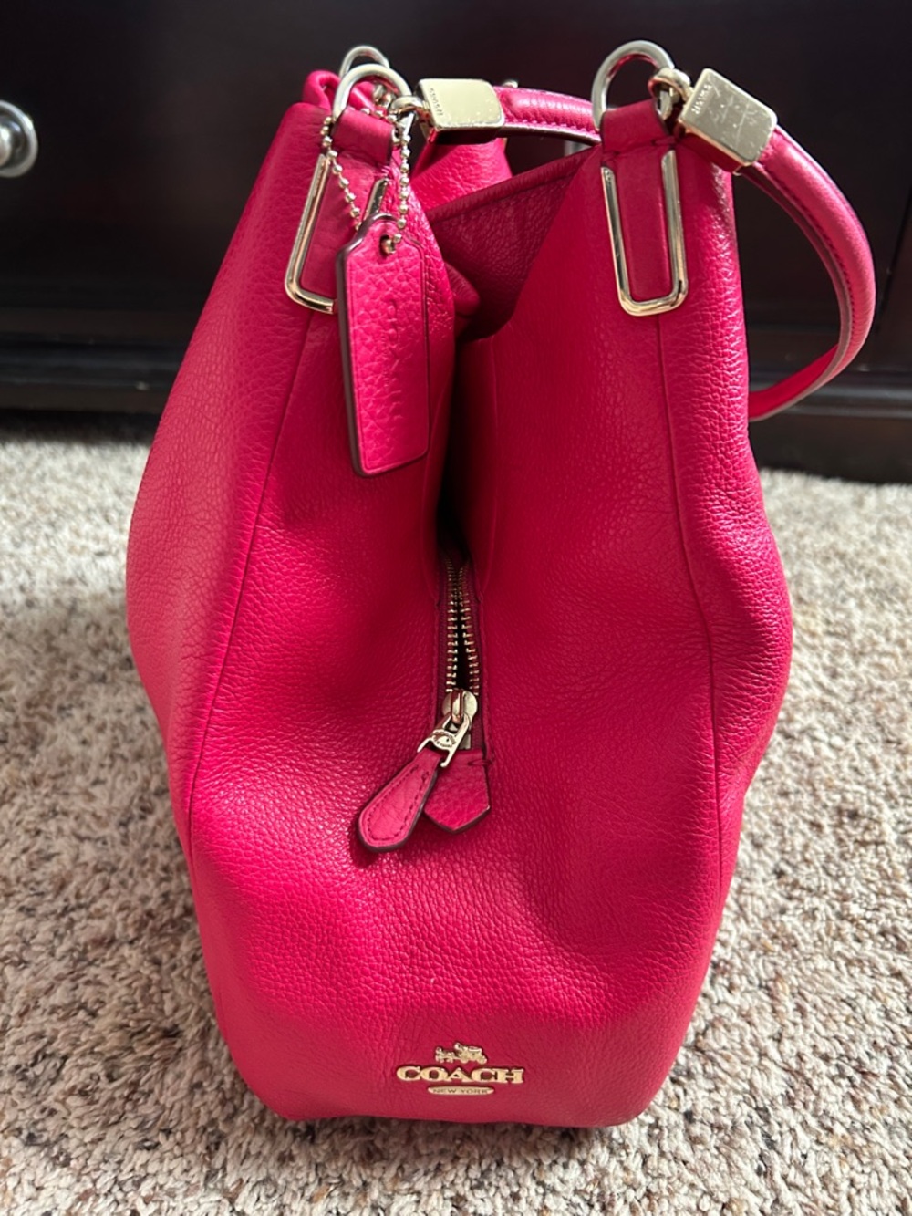 Hot Pink Leather Shoulder Bag and matching wallet/wristlet - Coach - Picture 2 of 6